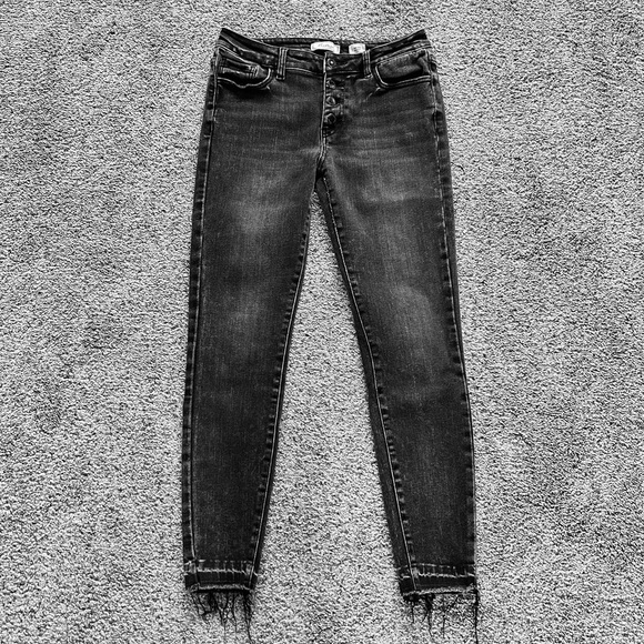 KanCan Black Washed Ankle Skinny Jeans Mid-Rise Button-Fly Frayed Hem Women’s 28 - Picture 3 of 16